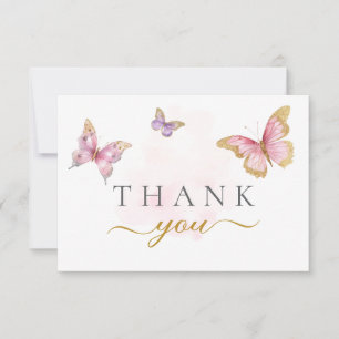 Paarse Roze Gouden Vlinder Meisje Baby shower Bedankkaart