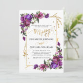 Paarse roze gouden Waterverf Floral Script Foto Kaart (Staand voorkant)
