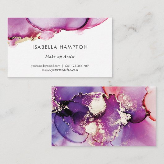 Paarse roze gouden waterverf inkt visitekaartje (Voorkant / Achterkant)