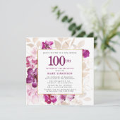 Paarse roze goudflora 100e verjaardag kaart (Staand voorkant)