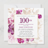 Paarse roze goudflora 100e verjaardag kaart (Voorkant)