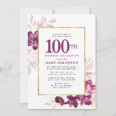 Paarse roze goudflora 100e verjaardag kaart (Voorkant)