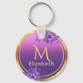 Paarse roze goudglazen monogram naam sleutelhanger