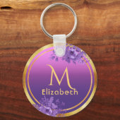 Paarse roze goudglazen monogram naam sleutelhanger (Voorkant)