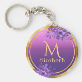 Paarse roze goudglazen monogram naam sleutelhanger