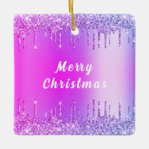 Paarse roze goudglitter maakt prettig kerstfeest keramisch ornament