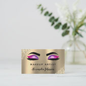 Paarse roze goudglitter Sparkle Makeup Artist Visitekaartje (Staand voorkant)