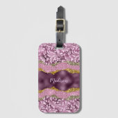 Paarse roze goudmonogram met florale glitterij bagagelabel (Voorkant (verticaal))