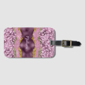 Paarse roze goudmonogram met florale glitterij bagagelabel (Voorkant (horizontaal))