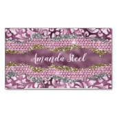 Paarse roze goudmonogram met  florale glitterij magnetisch visitekaartje (Voorkant)