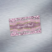 Paarse roze goudmonogram met  florale glitterij magnetisch visitekaartje (Voorbeeld)