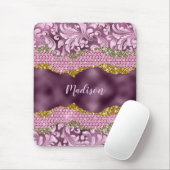 Paarse roze goudmonogram met  florale glitterij muismat (Met muis)