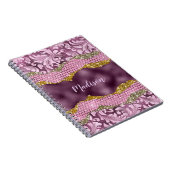 Paarse roze goudmonogram met florale glitterij notitieboek (Rechterzijde)
