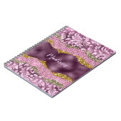 Paarse roze goudmonogram met florale glitterij notitieboek (Linkerzijde)