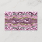 Paarse roze goudmonogram met  florale glitterij visitekaartje (Voorkant)