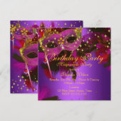 Paarse roze goudvetpartij Masquerade Party Kaart (Voorkant / Achterkant)