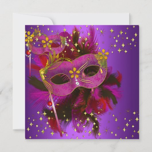 Paarse roze goudvetpartij Masquerade Party Kaart (Achterkant)