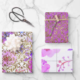 Paarse Roze goudvogel Inpakpapier Vel