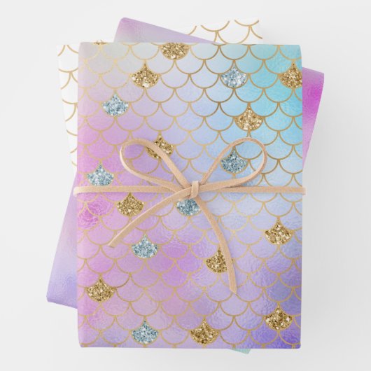 Paarse roze goudzout Glitter Mermaid Sparkle Inpakpapier Vel (In situ)