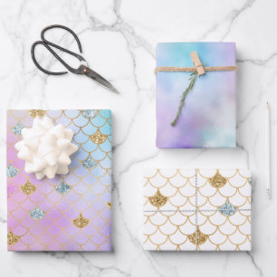 Paarse roze goudzout Glitter Mermaid Sparkle Inpakpapier Vel