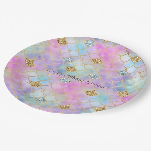 Paarse roze goudzout Glitter Mermaid Sparkle Papieren Bordje (Gekanteld)