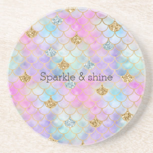 Paarse roze goudzout Glitter Mermaid Sparkle Zandsteen Onderzetter