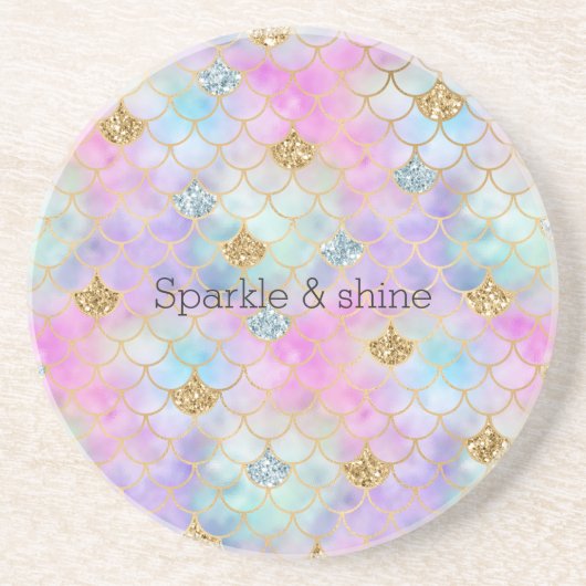 Paarse roze goudzout Glitter Mermaid Sparkle Zandsteen Onderzetter (Voorkant)