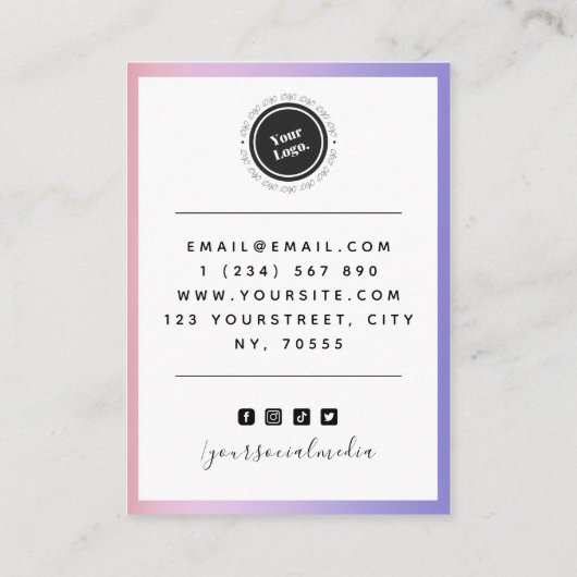 Paarse roze gradiënt voeg uw Logo die Vertoning ve Visitekaartje (Achterkant)
