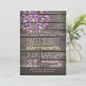Paarse, roze, groen; Rustic Wood Sweet 16 Party Kaart (Staand voorkant)