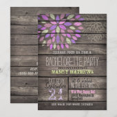 Paarse, roze, groen; rustieke vrijgezellenfeest kaart (Voorkant / Achterkant)