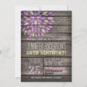 Paarse, Roze, Groene Bloem Rustiek Hout Verjaardag Kaart (Voorkant)