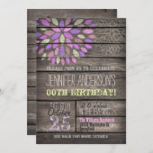 Paarse, Roze, Groene Bloem Rustiek Hout Verjaardag Kaart (Voorkant / Achterkant)