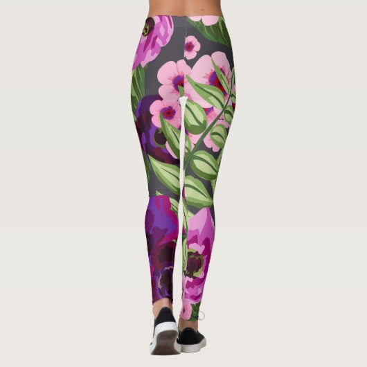 Paarse, roze, groene bloemige Leggings (Achterkant)