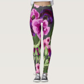 Paarse, roze, groene bloemige Leggings (Voorkant)