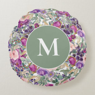 Paarse roze groene boho bloemen rond kussen