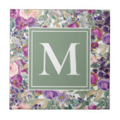 Paarse roze groene boho blowers monogram tegeltje (Voorkant)