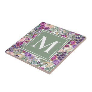 Paarse roze groene boho blowers monogram tegeltje