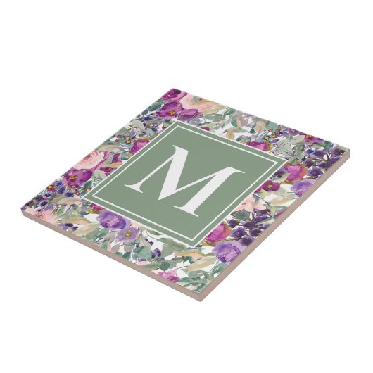 Paarse roze groene boho blowers monogram tegeltje (Zijkant)