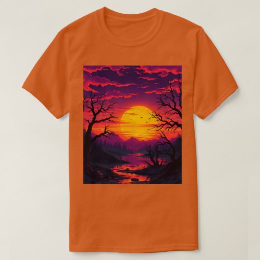 Paarse Roze Halloween Sunset T-shirt (Design voorkant)