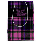 Paarse Roze Happy Halloween Plaid Gift Bag Medium Cadeauzakje (Voorkant)