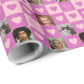 Paarse Roze Hart Checkerboard Foto's Valentijn Cadeaupapier (Rol Hoek)