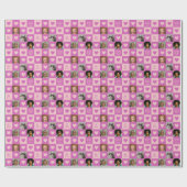 Paarse Roze Hart Checkerboard Foto's Valentijn Cadeaupapier (Vlak)