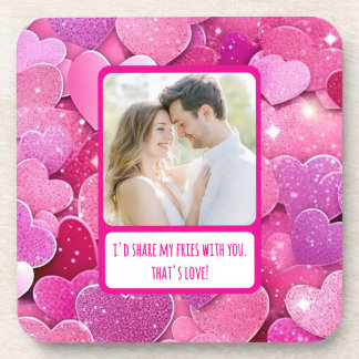 Paarse Roze Harten Deel Mijn Frieten Bier Onderzetter