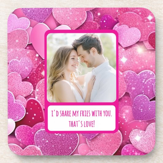 Paarse Roze Harten Deel Mijn Frieten Bier Onderzetter (Voorkant)