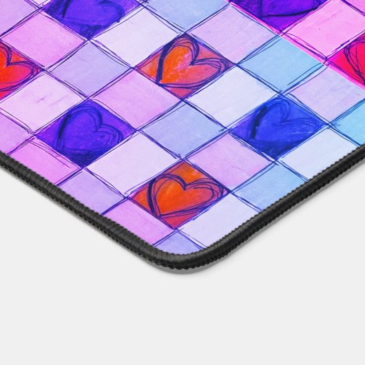 Paarse roze harten gingham Desk Mat (Hoek)