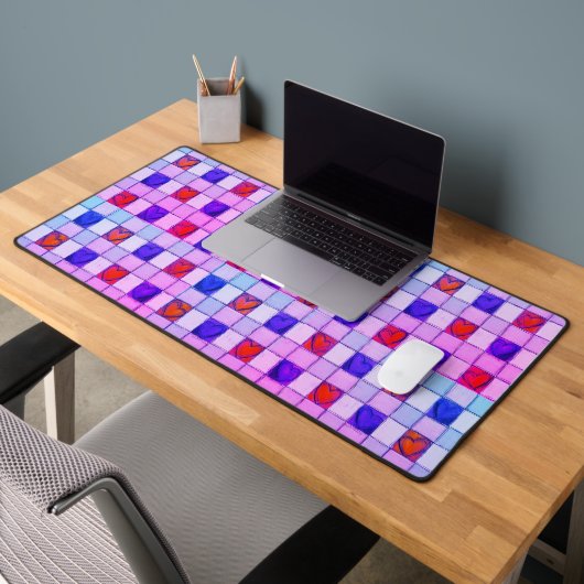 Paarse roze harten gingham Desk Mat (Kantoor 2)