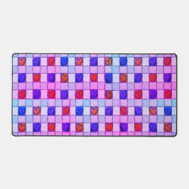 Paarse roze harten gingham Desk Mat