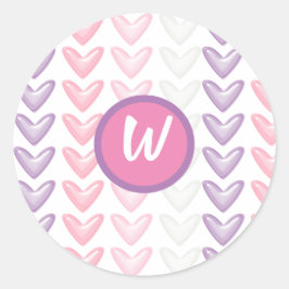 Paarse & Roze Harten Monogram Afdichting Ronde Sticker