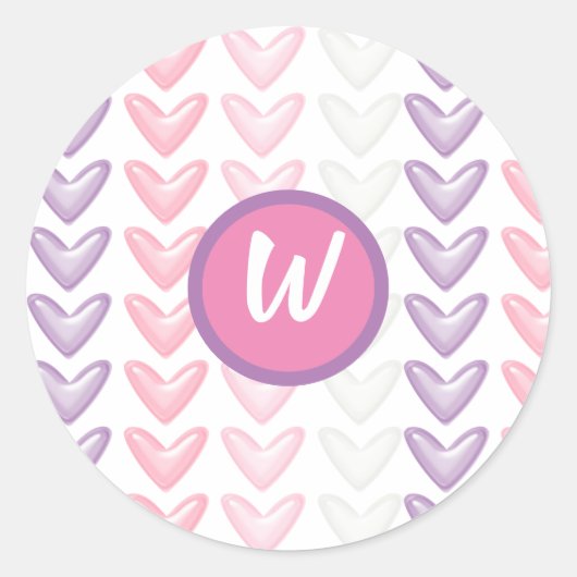Paarse & Roze Harten Monogram Afdichting Ronde Sticker (Voorkant)