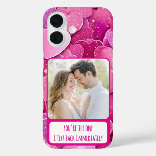 Paarse roze hartjes sms ik meteen terug iPhone 16 hoesje